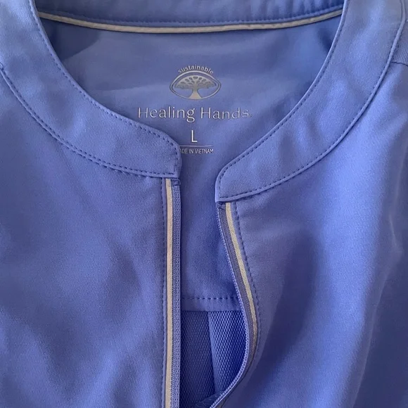 Healing Hands Periwinkle Blue Medical Top with Contrast Trim - Picture 1 of 2